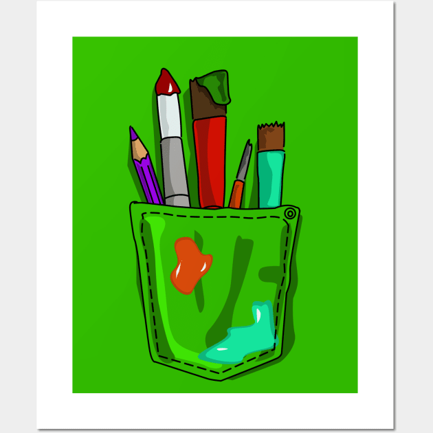 Art in my Pocket - Art Supplies in Shirt Pocket Design Wall Art by Fun Funky Designs